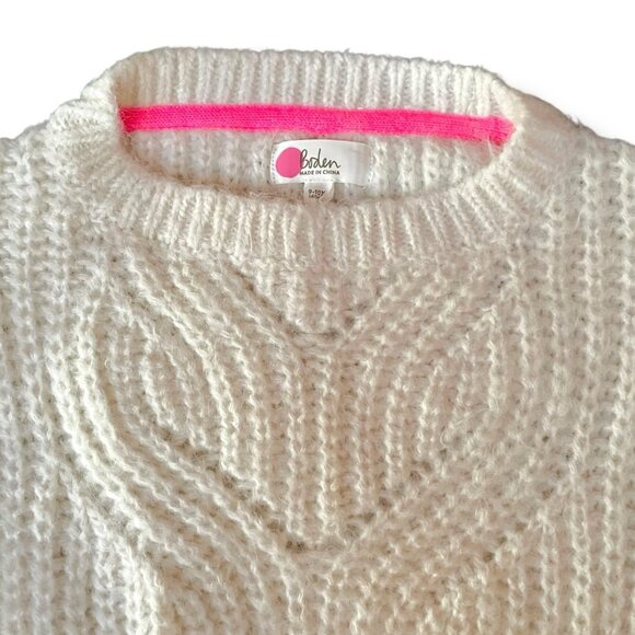 Boden Girls Sweater Sz 9 10 Years Ivory Ruffle Sleeve Alpaca Blend Open Knit - Picture 3 of 6